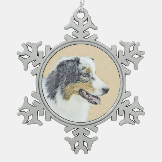 Australian Shepherd Painting - Original Dog Art Schneeflocken Zinn-Ornament (Vorderseite)