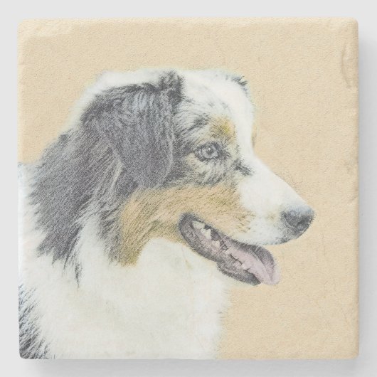 Australian Shepherd Painting - Original Dog Art Steinuntersetzer (Vorderseite)