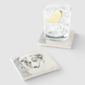 Australian Shepherd Painting - Original Dog Art Steinuntersetzer (Seitenansicht)