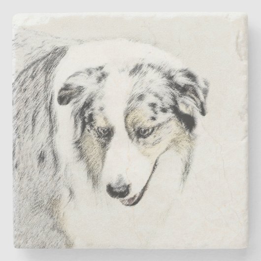 Australian Shepherd Painting - Original Dog Art Steinuntersetzer (Vorderseite)