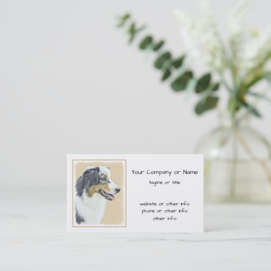 Australian Shepherd Painting - Original Dog Art Visitenkarte (Stehend Vorderseite)