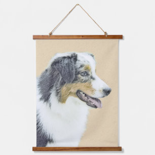 Australian Shepherd Painting - Original Dog Art Wandteppich Mit Holzrahmen