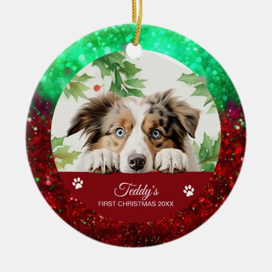 Australian Shepherd Personalisiert Weihnachten Keramik Ornament (Vorne)