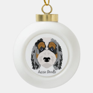 Australian Shepherd Poodle Mix Weihnachtsschmuck Keramik Kugel-Ornament