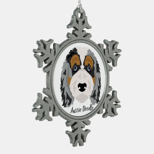 Australian Shepherd Poodle Mix Weihnachtsschmuck Schneeflocken Zinn-Ornament (Links)