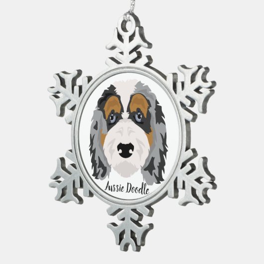 Australian Shepherd Poodle Mix Weihnachtsschmuck Schneeflocken Zinn-Ornament (Rechts)