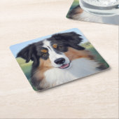 Australian Shepherd Portrait  -  Rechteckiger Pappuntersetzer (angewinkelt)