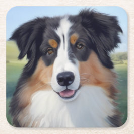 Australian Shepherd Portrait  -  Rechteckiger Pappuntersetzer