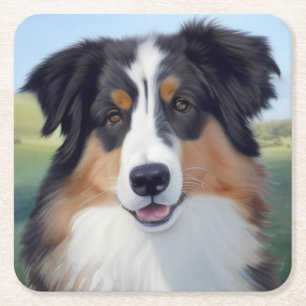 Australian Shepherd Portrait - Rechteckiger Pappuntersetzer