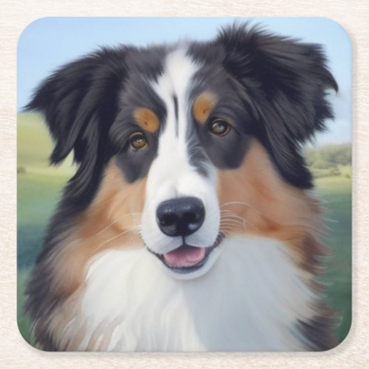 Australian Shepherd Portrait  -  Rechteckiger Pappuntersetzer (Vorderseite)