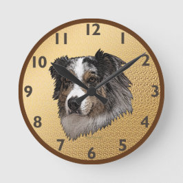 Australian Shepherd Portrait Runde Wanduhr