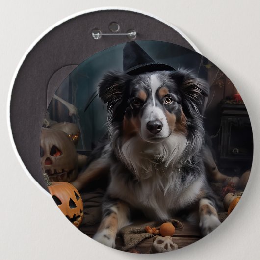 Australian Shepherd Pumpkins Halloween Beängstigen Button (Vorne & Hinten)