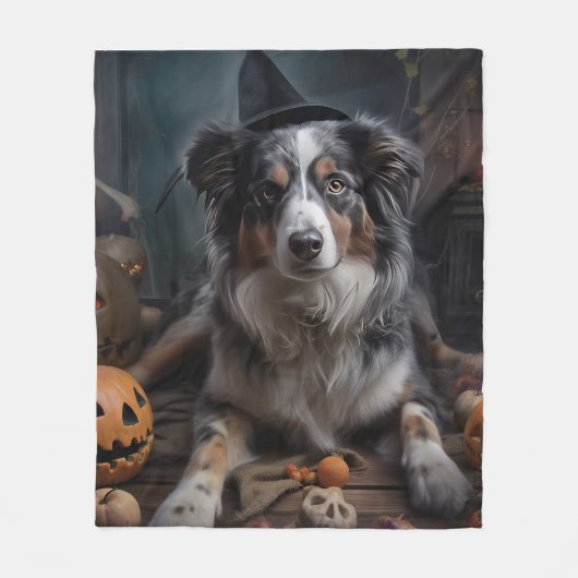 Australian Shepherd Pumpkins Halloween Beängstigen Fleecedecke (Vorderseite)