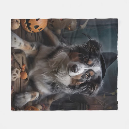 Australian Shepherd Pumpkins Halloween Beängstigen Fleecedecke (Vorderseite (Horizontal))