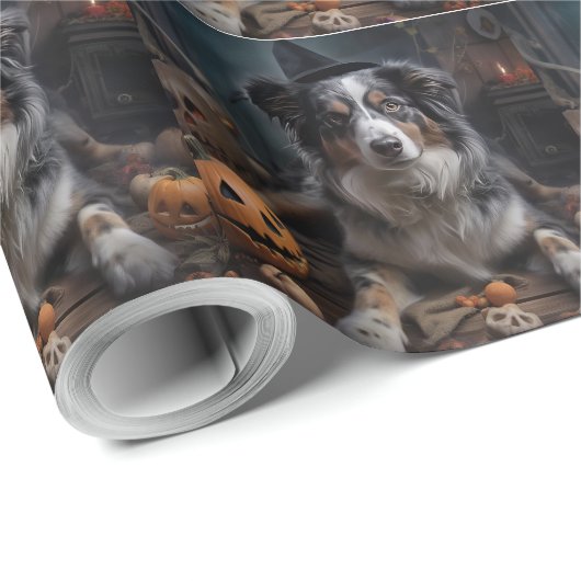 Australian Shepherd Pumpkins Halloween Beängstigen Geschenkpapier (Rolleneckpunkt)