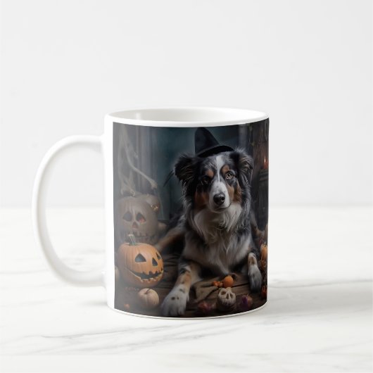 Australian Shepherd Pumpkins Halloween Beängstigen Kaffeetasse (Links)