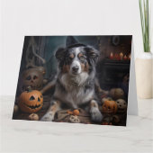 Australian Shepherd Pumpkins Halloween Beängstigen Karte (Vorderseite)