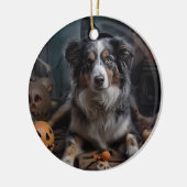 Australian Shepherd Pumpkins Halloween Beängstigen Keramik Ornament (Links)