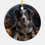 Australian Shepherd Pumpkins Halloween Beängstigen Keramik Ornament (Hinten)
