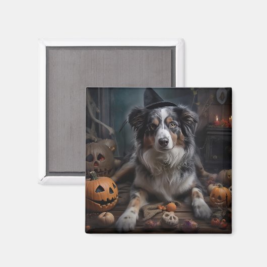 Australian Shepherd Pumpkins Halloween Beängstigen Magnet (Vorderseite/Rückseite)