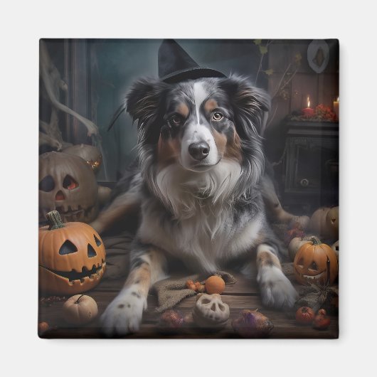 Australian Shepherd Pumpkins Halloween Beängstigen Magnet (Vorne)