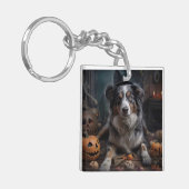 Australian Shepherd Pumpkins Halloween Beängstigen Schlüsselanhänger (Vorderseite links)