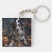 Australian Shepherd Pumpkins Halloween Beängstigen Schlüsselanhänger (Rückseite)