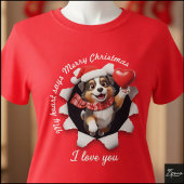 Australian Shepherd Puppy Christmas Heart Scarf T-Shirt