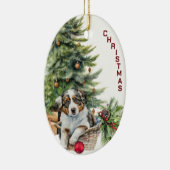 Australian Shepherd Puppy Wicker Weihnachtskorb Keramik Ornament (Rechts)