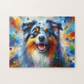 Australian Shepherd Puzzle: Blue Merle Aussie Hund Puzzle (Horizontal)