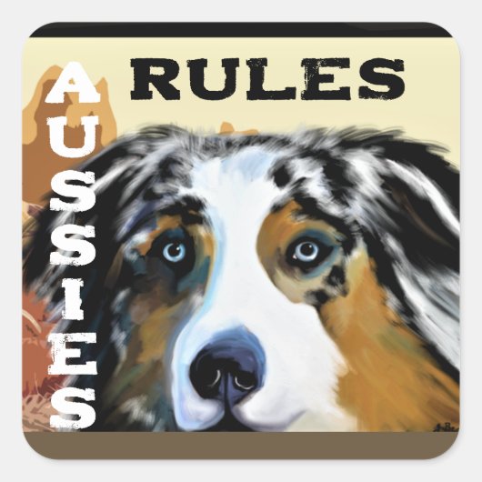 AUSTRALIAN SHEPHERD QUADRATISCHER AUFKLEBER (Vorderseite)