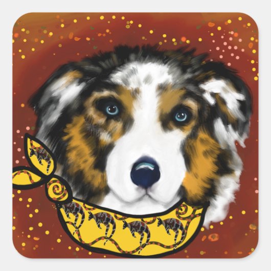 AUSTRALIAN SHEPHERD QUADRATISCHER AUFKLEBER (Vorderseite)