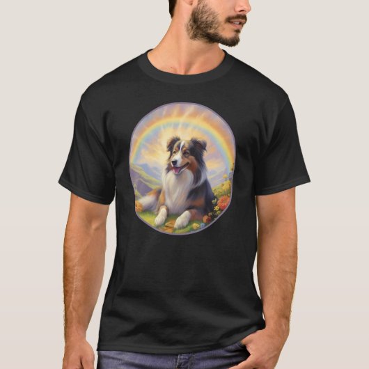 Australian Shepherd Rainbow Bridge Aussie Hund Mem T-Shirt (Vorderseite)