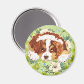 Australian Shepherd Red Tri Puppy ~ Grüne Blätter Magnet (Vorderseite/Rückseite)