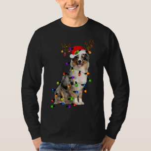 Australian Shepherd Reindeer Christmas Lights Funn T-Shirt