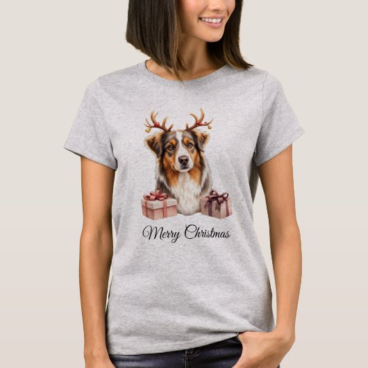 Australian Shepherd Reindeer Shepherd T-Shirt (Vorderseite)