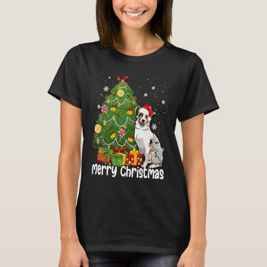 Australian Shepherd Santa Christmas Tree Lights Xm T-Shirt (Vorderseite)