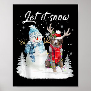 Australian Shepherd Santa Dog Christmas Snowman Xm Poster