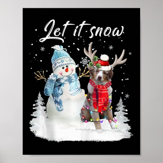 Australian Shepherd Santa Dog Christmas Snowman Xm Poster (Vorne)