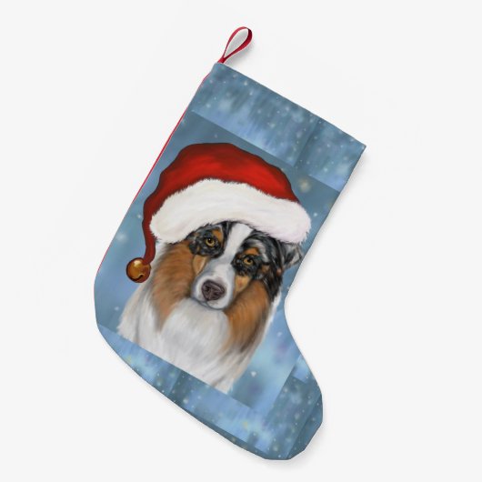 Australian Shepherd Santa Kleiner Weihnachtsstrumpf (Vorderansicht (hängend))