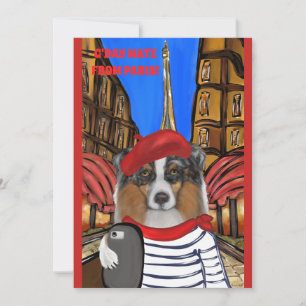 Australian Shepherd Selfie in Paris Feiertagskarte
