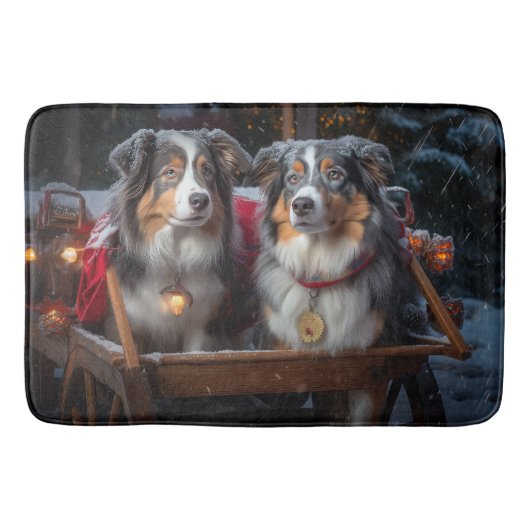 Australian Shepherd Snowy Sleigh Weihnachtsdekor Badematte (Vorderseite)