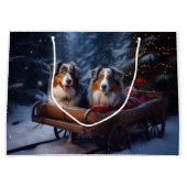 Australian Shepherd Snowy Sleigh Weihnachtsdekor Große Geschenktüte (Vorderseite)