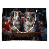 Australian Shepherd Snowy Sleigh Weihnachtsdekor Große Geschenktüte (Vorderseite)