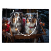Australian Shepherd Snowy Sleigh Weihnachtsdekor Große Geschenktüte (Rückseite)