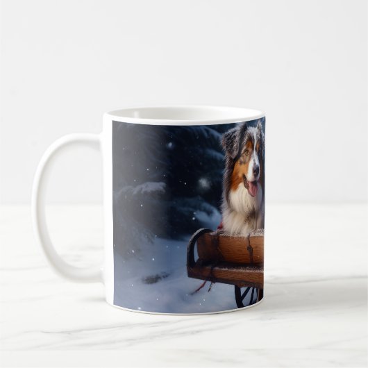 Australian Shepherd Snowy Sleigh Weihnachtsdekor Kaffeetasse (Links)