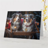 Australian Shepherd Snowy Sleigh Weihnachtsdekor Karte (Gelbe Blume)