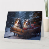 Australian Shepherd Snowy Sleigh Weihnachtsdekor Karte (Vorderseite)