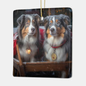 Australian Shepherd Snowy Sleigh Weihnachtsdekor Keramikornament (Links)