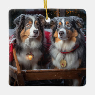 Australian Shepherd Snowy Sleigh Weihnachtsdekor Keramikornament
